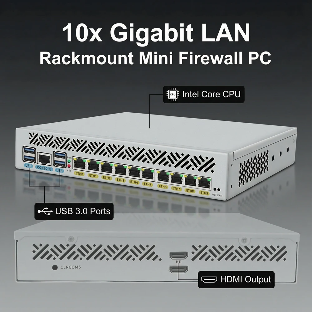 10x1GbE LAN 1U Industrial Rackmount Computer Intel Core i7 10510U i3 ...