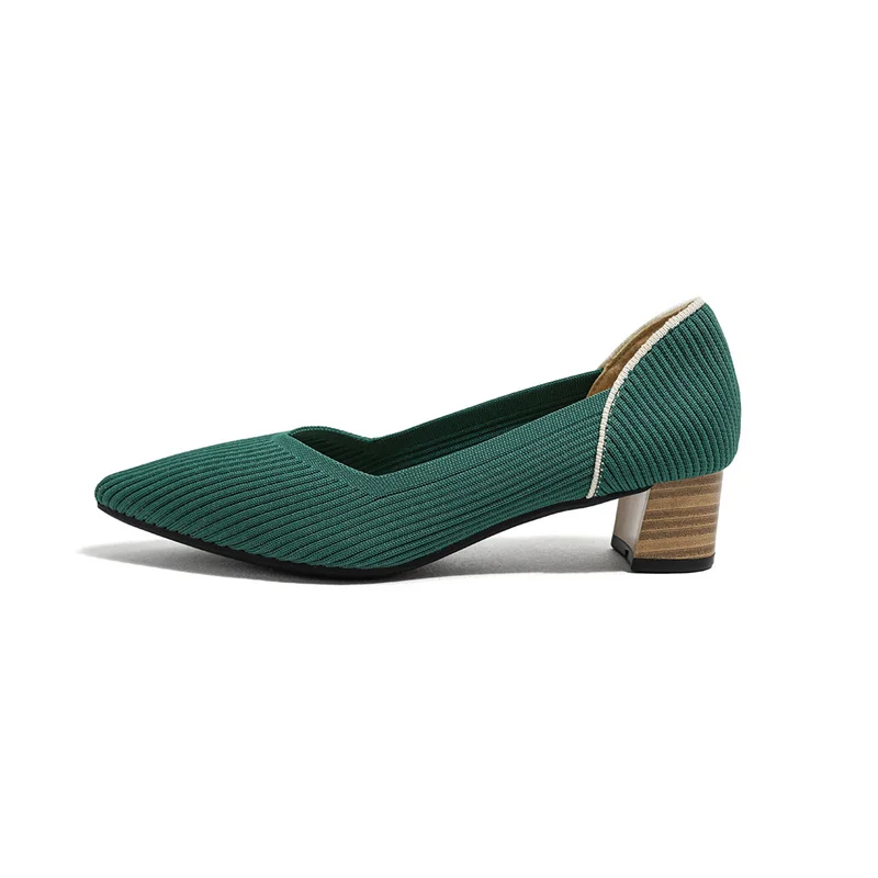 

2023 European and American Women's Autumn Thick Heel Solid Breathable Light Mouth Comfortable Single Shoe 4413