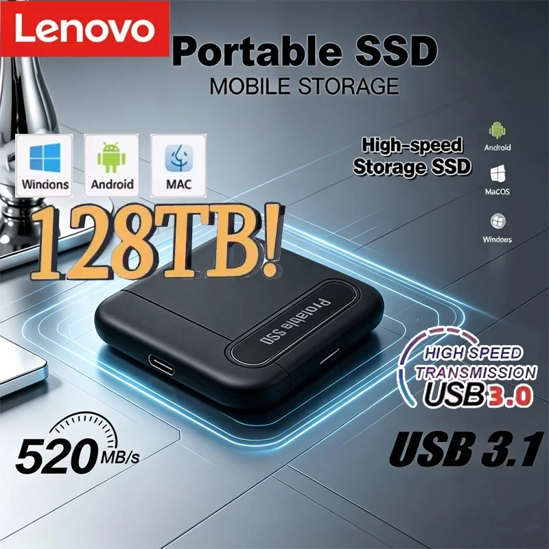 새로운 레노버 정품 노트북 PC 데스크탑용 외장 SSD 256TB 하드 드라이브 휴대용 SSD 하드 디스크 USB3.1 솔리드 드라이브 저장 장치
