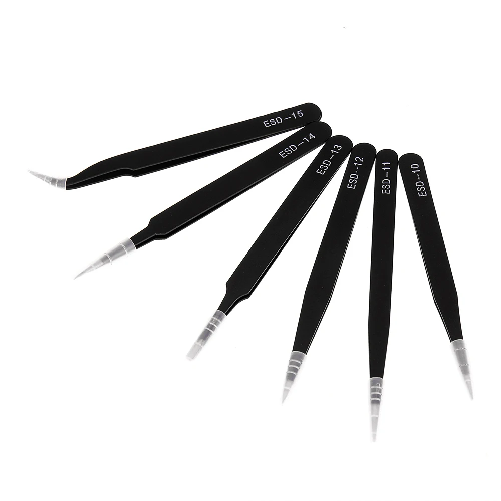 Precision Tweezers 2/6pcs Precision Tweezers Set ESD Anti-Static Stainless Steel Tweezers Repair Tools for Electronics Repair Soldering Craft Tools,precision tweezers,esd anti static tweezers,soldering tweezers