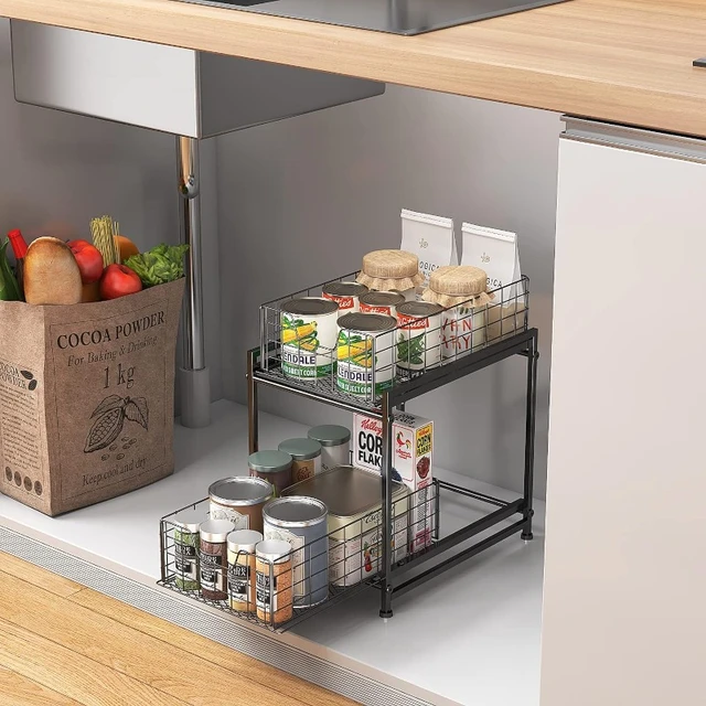 2 Tier Under Sink Organizer Sliding Storage Drawer for Kitchen