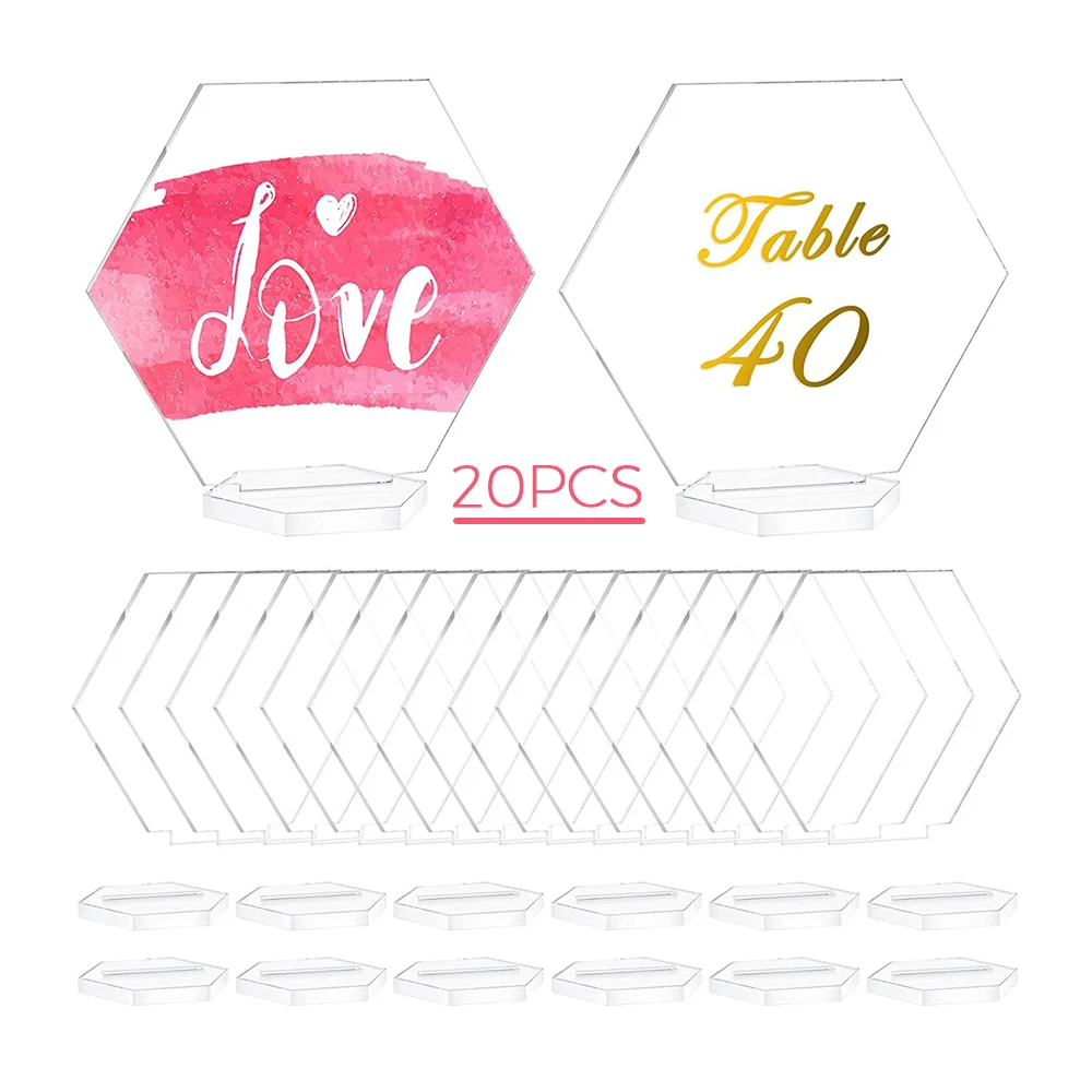 

20Pcs 11*10cm Acrylic Place Cards for Wedding Decoration Blank Acrylic Hexagon Escort Plates Name Cards for Seating Food Sign