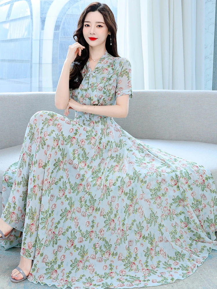 

Long Chiffon Beach Vacation Prom Dress Summer Clothes For Women 2023 Floral Casual Elegant Party Korean Fashion Evening Dresses