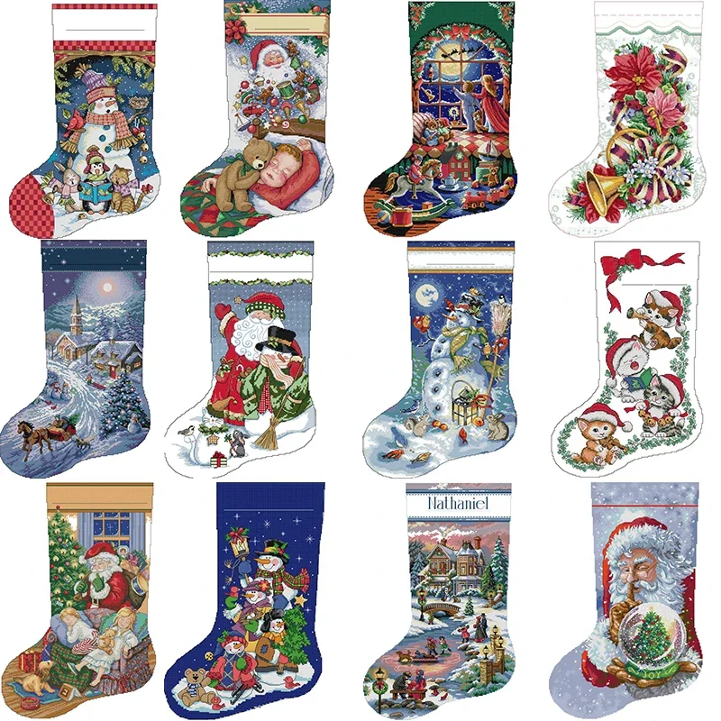 Cross Stitch Kit Christmas Stocking Series NKF Cartoon Pattern 14 16 11CT White Count Canvas Set DIY Embroidery Home Decor Gifts