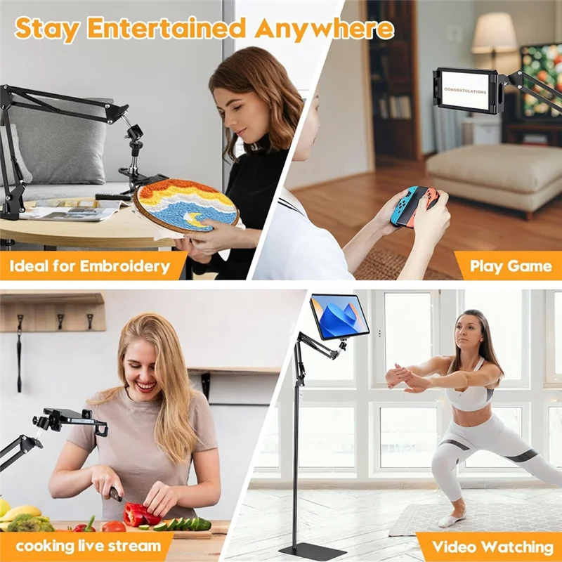 Black Adjustable Embroidery Hoop Stand, 3-In-1 Hoop/Tablet/Phone Holder Floor Stand, Embroidery 360&deg; Rotatable