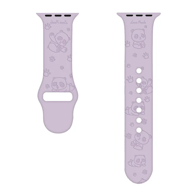 Sport Strap for Apple Watchband 44mm 40mm 38mm 42mm 41mm 45mm Printed Silicone Bracelet for iwatch series 7 6 5 4 3SE watch band panda-purple