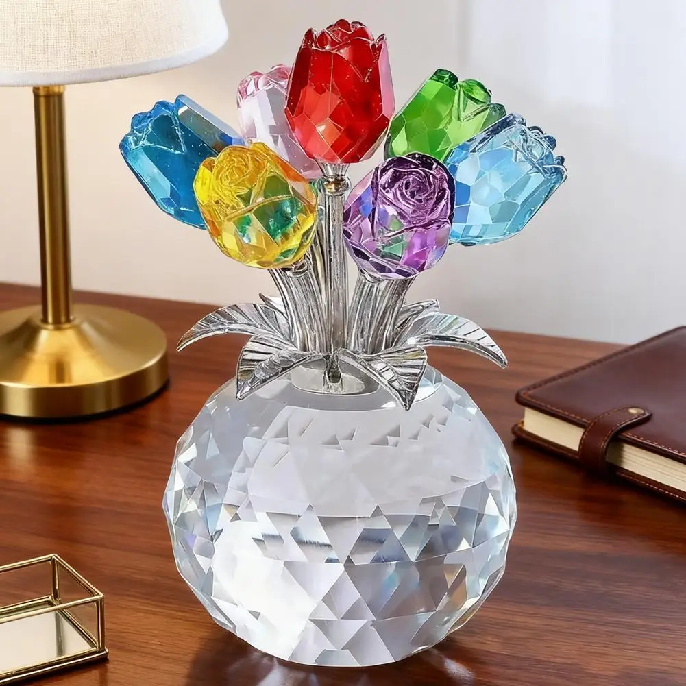 Elegant Crystal Gemstone Rose Bouquet Ornament - Vibrant Decorative Gift