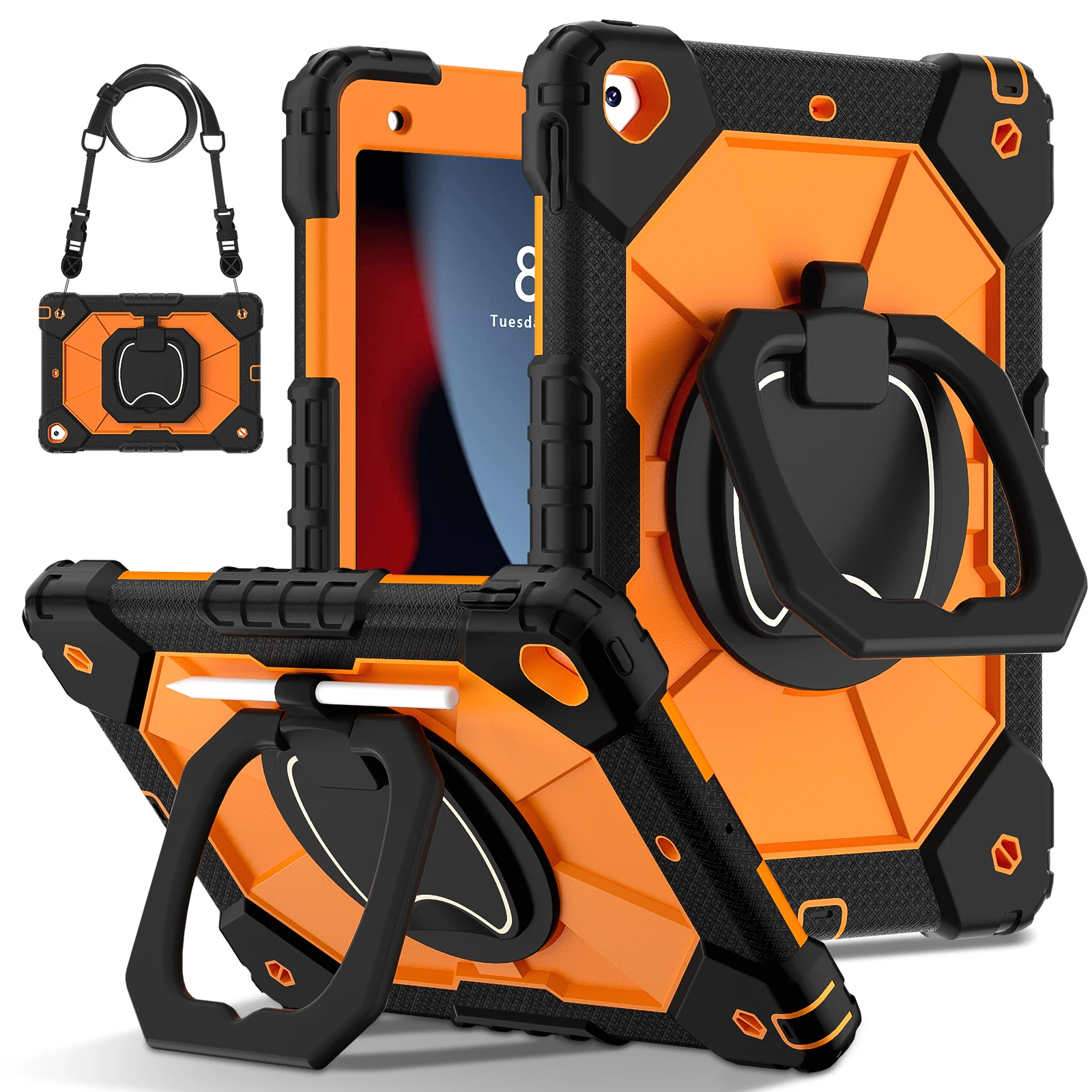 Rotating Rugged Armor Stand Case For Ipad 10.2Inch 7Th 8Th 9Th Gen 2019 2020 2021 Handle Shockproof Tablet Cover Shell_voghion.com