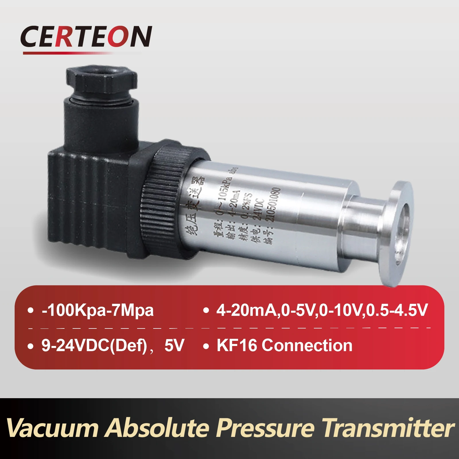Pressure Sensor Vacuum Pressure Transmitter KF16 4-20mA 0-10V RS485 Absolute Pressure Sensor High Precision Industrial Vacuum Gauge