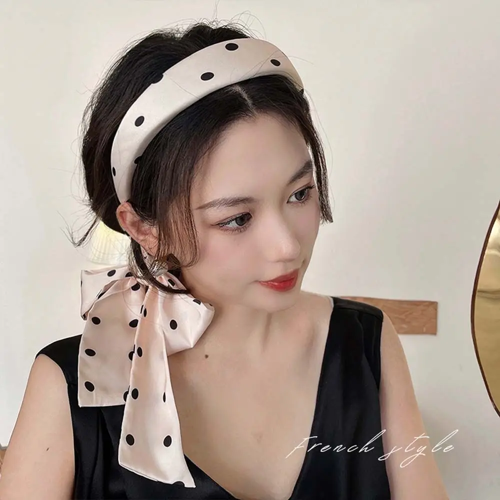 

Sweet Polka Dots Printing High Cranial Top Summer Sponge Hair Hoop Korean Hairbands Women Hair Hoop Silk Scarf Headband