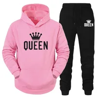 Hommes femmes ensembles roi reine Couple à capuche printemps chaud survêtement + pantalons de survêtement 2 pièces de haute qualité Jogging tenue de sport décontractée costume 3