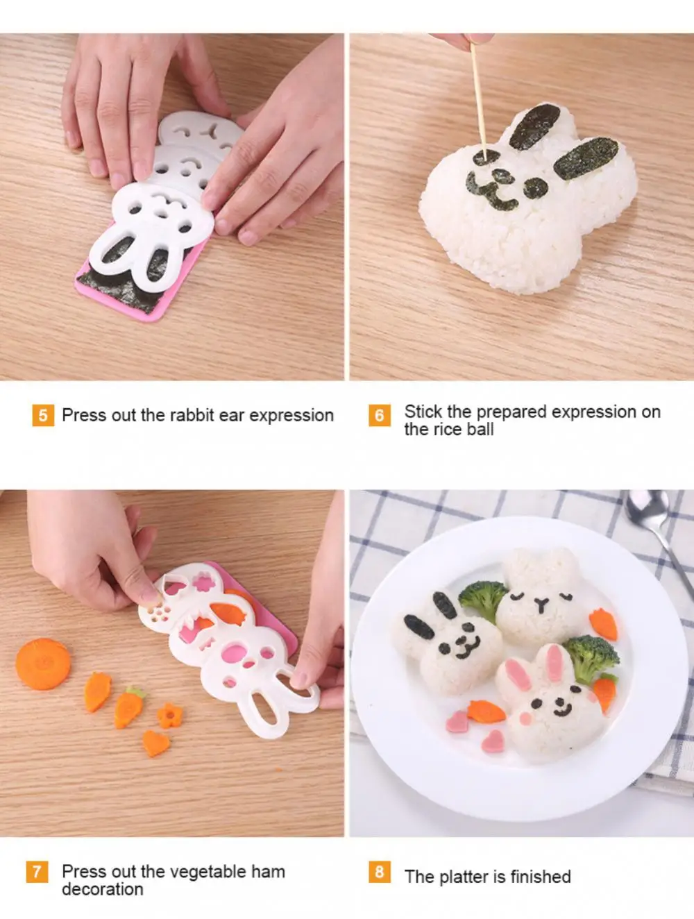 Molde de bolas de arroz para niños, molde de onigiri de dibujos animados,  molde de sushi para gatos 3D, moldeador de arroz, herramientas de cocina