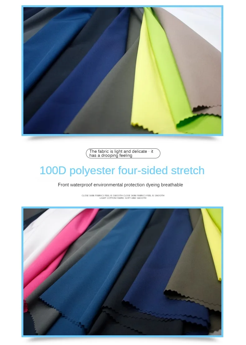 Description Picture 4 of item4 Sides Stretch Waterproof Fabric on The Down Jacket By Meters for Clothing Pants Sewing Plain Breathable Cloth Thin Smooth Blue