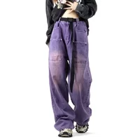 Retro American Purple Denim Jeans Couple Spring Autumn New Loose Straight Leg Slimming Floor-Length Wide Leg Pants Trendy