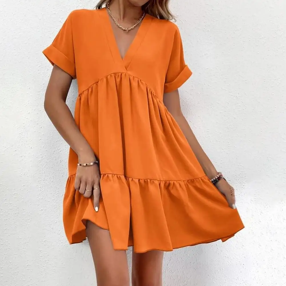 

Loose Fit Summer Dress Stylish V Neck Summer Dress with Pleated Hem A-line Silhouette for Women for Dating Vacation Beach