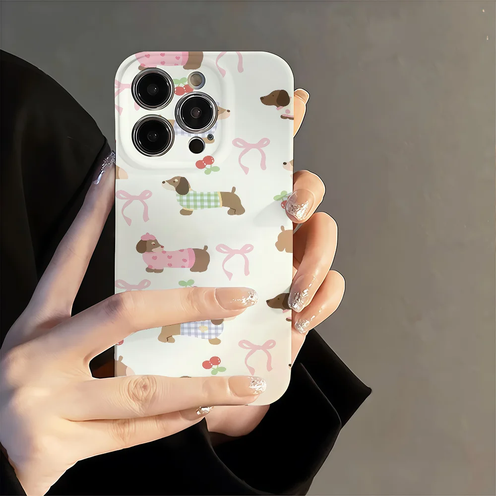 Charming Dachshund Litchi Leather Phone Case with Precise Cutouts