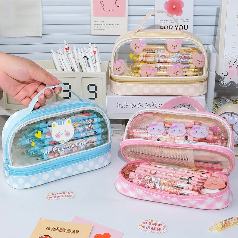 Cute Kawaii Pencil Case For Girls Double Layer Large Pencil Bag