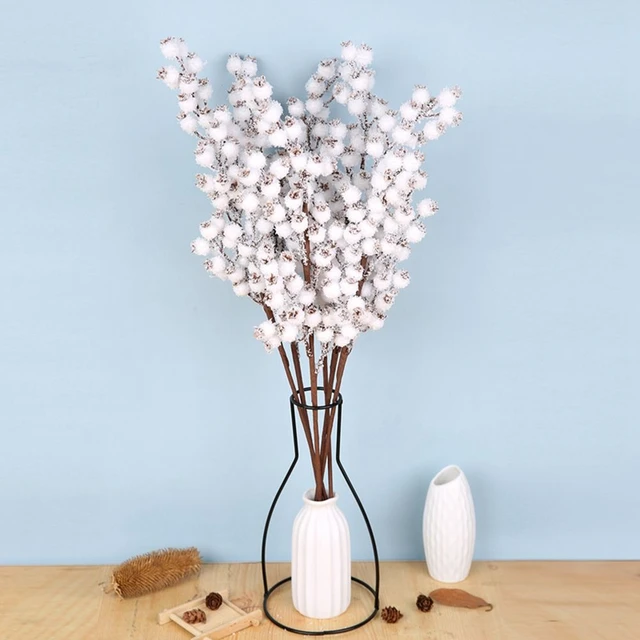 1Pcs Artificial White Berries Stems Christmas Berry Branches For Flowers  Arrangements&Home DIY Crafts Fake Snow Tree Decorations
