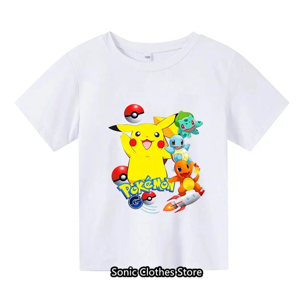 Summer New 3-14 Year Old Children's Pokemon Fashion Clothing Boys Short Sleeved Pikachu T-shirts Girls Casual T-shirts 2