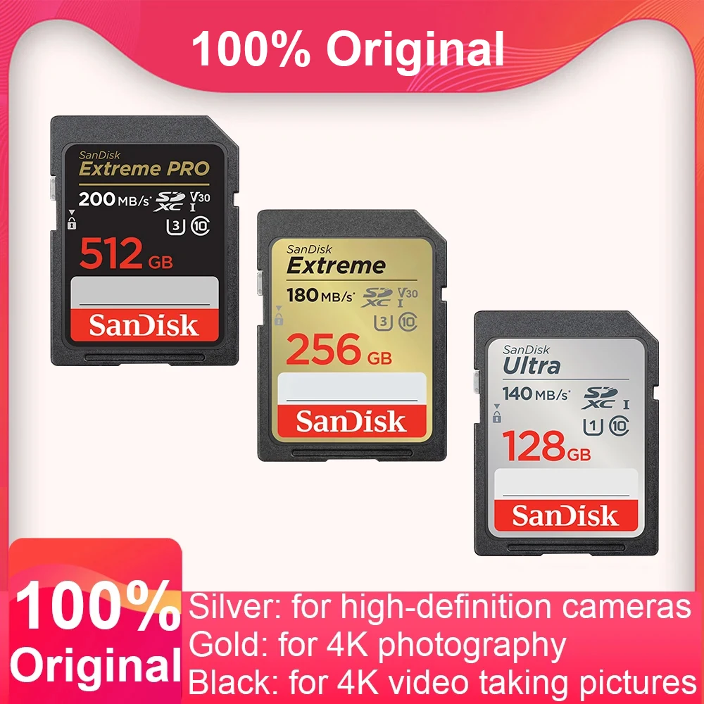 Genuine SanDisk SDXC Memory Card - 32GB, 64GB, Or 128GB - Class 10, UHS-I