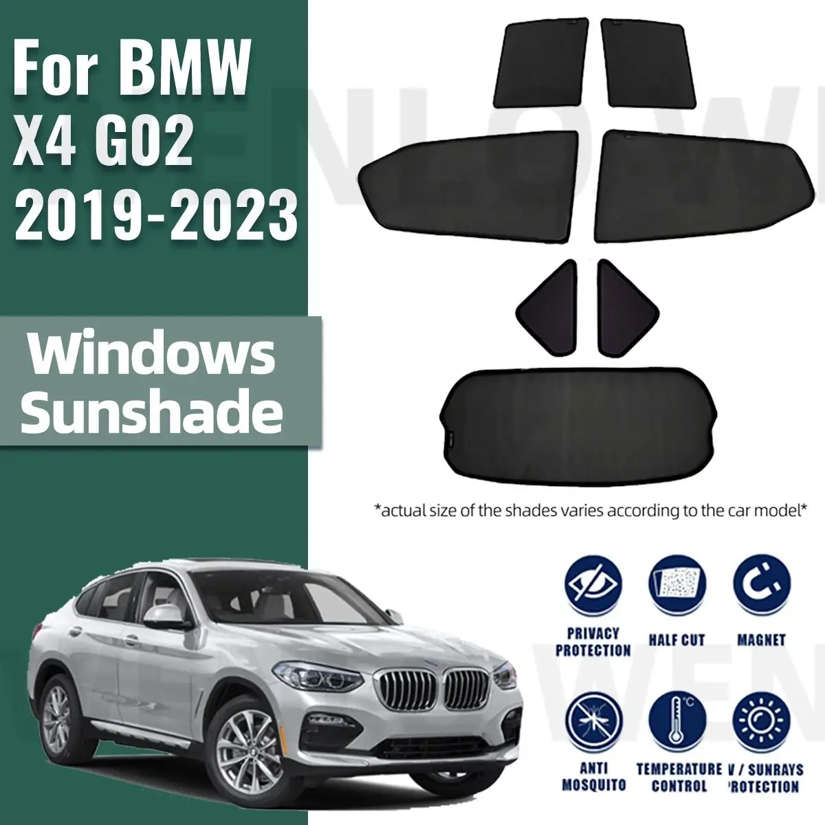 

For BMW X4 G02 2019 2020 2021 2022 2023 2024 Car Sunshade Front Windshield Mesh Curtain Rear Side Window Sun Visor Shade