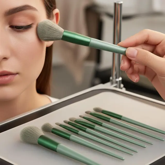 Kit de 13 brochas de maquillaje verde: Ideal para Principiantes y Viajes | Emoape