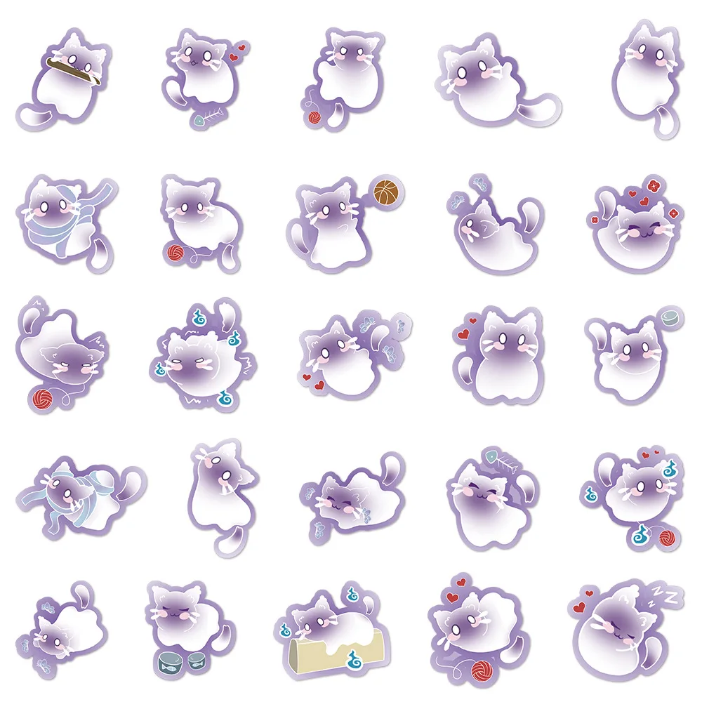 50PCS 보라색 귀여운 스피릿 고양이 낙서 스티커 DIY 수하물 스케이트 보드 워터 컵 데스크탑 스티커