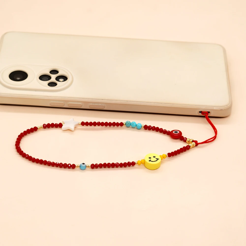 Go2Boho Silme Face Clay Beaded Phone Charm Handmade Beads Jewelry Anti-Lost Phone Chain for Telephone Cell Phone Str