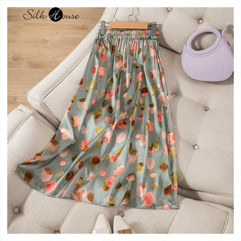 2023-spring-summer-new-digital-printing-20mm-elastic-silk-plain-wrinkled-satin-women's-high-waist-a-line-skirt