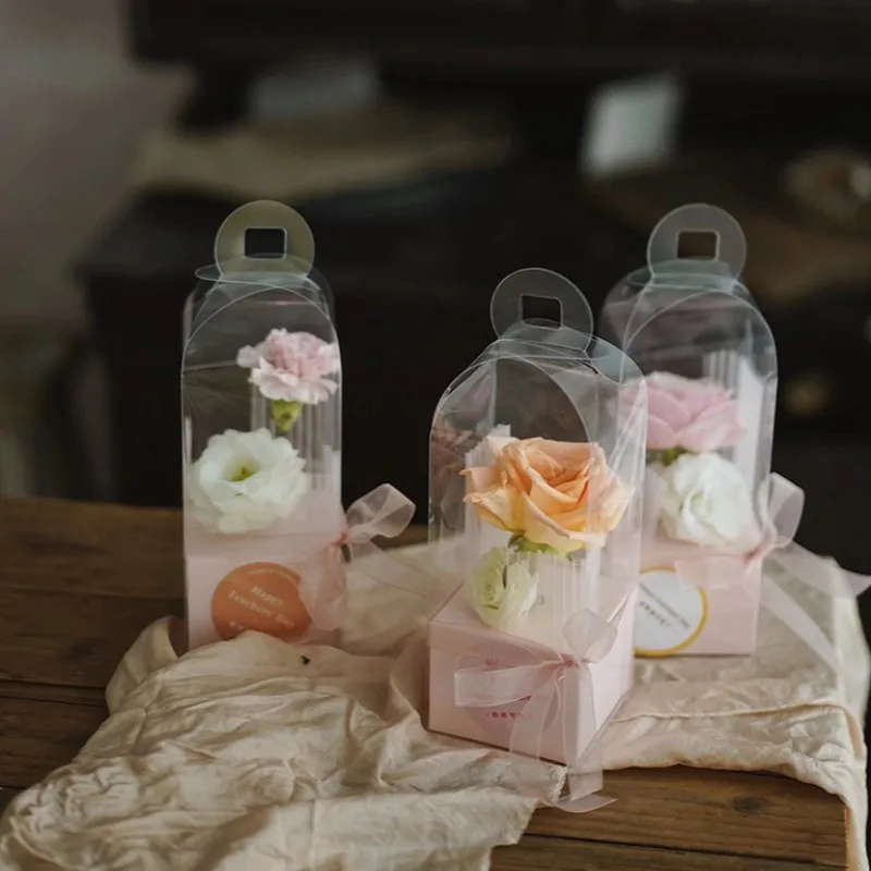 

20Pcs PVC Transparent Flower Box Lighthouse Box Folding Floral Arrangement Flower Packaging Gift Box Material Florist Supplies