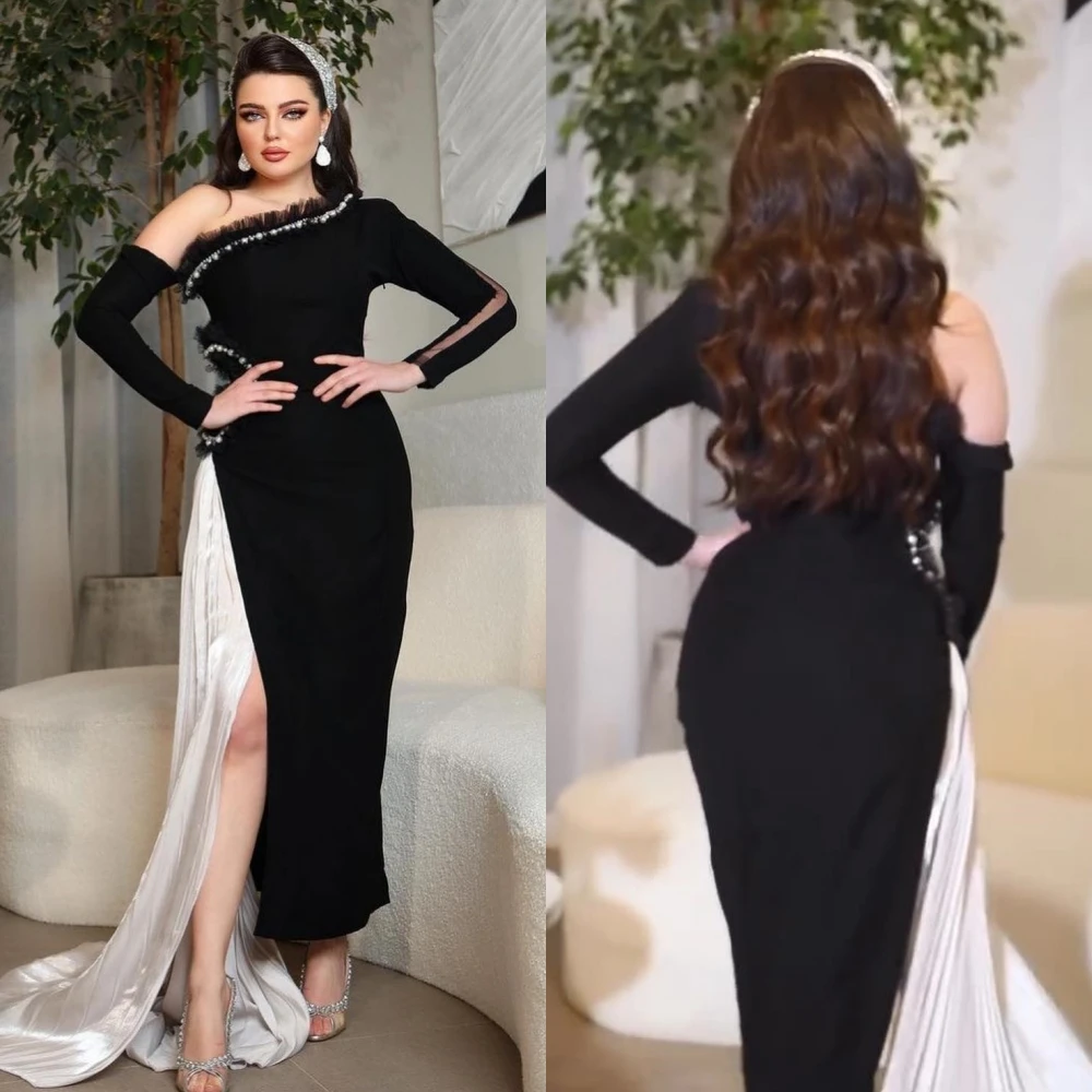 Jersey Beading Clubbing A-line One-shoulder Bespoke Occasion Gown Long Dresses