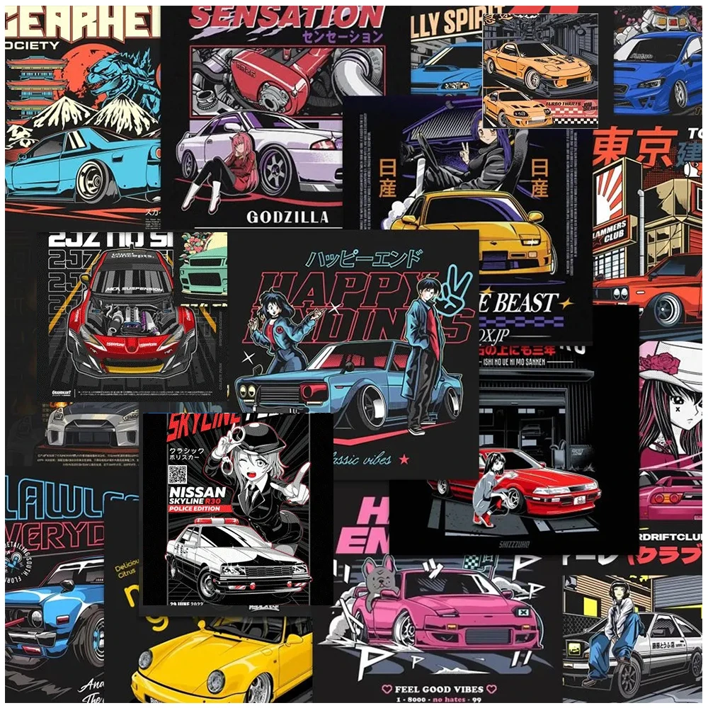 

10/30/50pcs Vintage JDM Retrofit Racing Car Anime Stickers for Kids Toys Vinyl Phone Helmet Motorcycle Cool Cartoon DIY Sticker