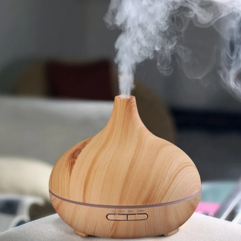 High Quality 400ml Aromatherapy Essential Oil Diffuser Wood Grain Remote Control Ultrasonic Air Humidifier with 7 Colors Light 5