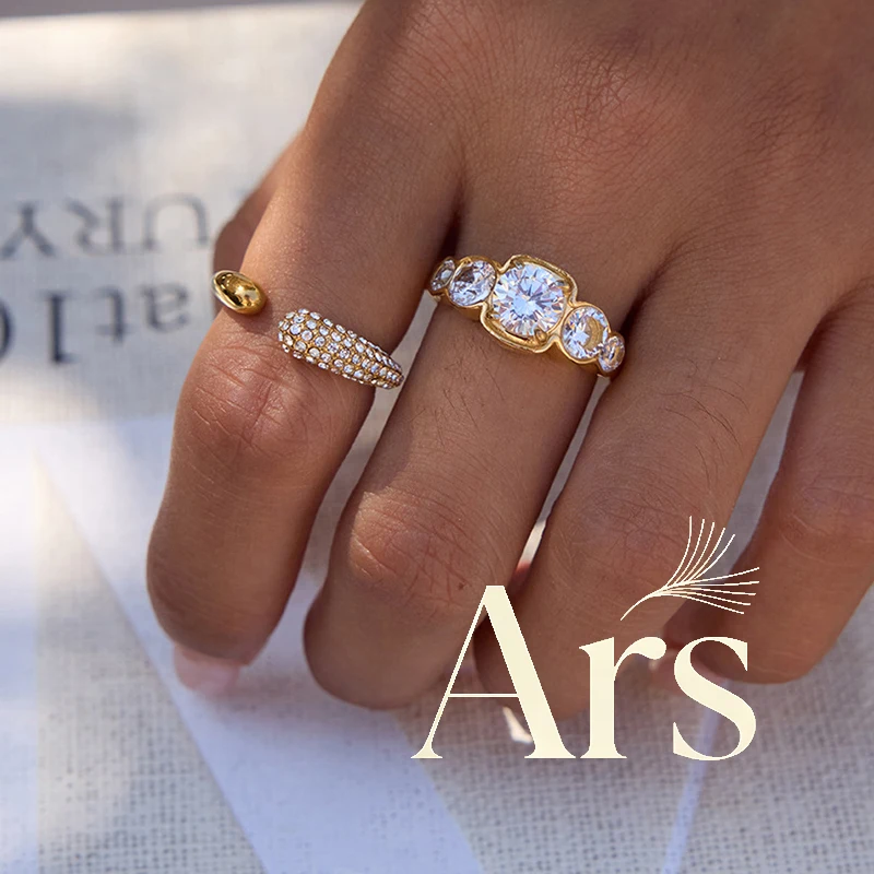 Offener Ring aus Ars-Edelstahl für Damen, 18 Karat vergoldet, eingelegte Zirkonringe, kein Anlaufen, Fingerring, wasserdichte Ringe für den täglichen Gebrauch
