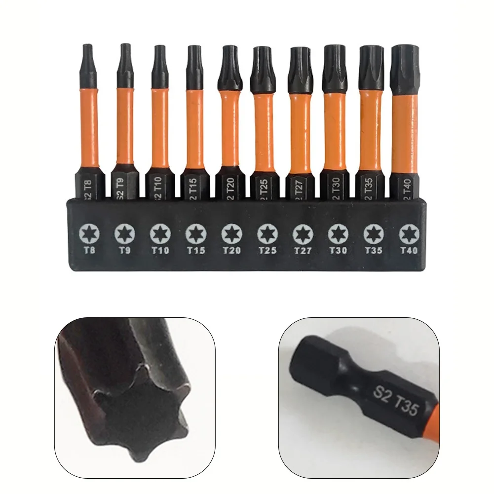 

10pcs 50mm Star Plum Solid Bits1/4 Hex Shank Screwdriver Bit T8-T40 Alloy Steel Magnetic For Electric Drill Hand Tools