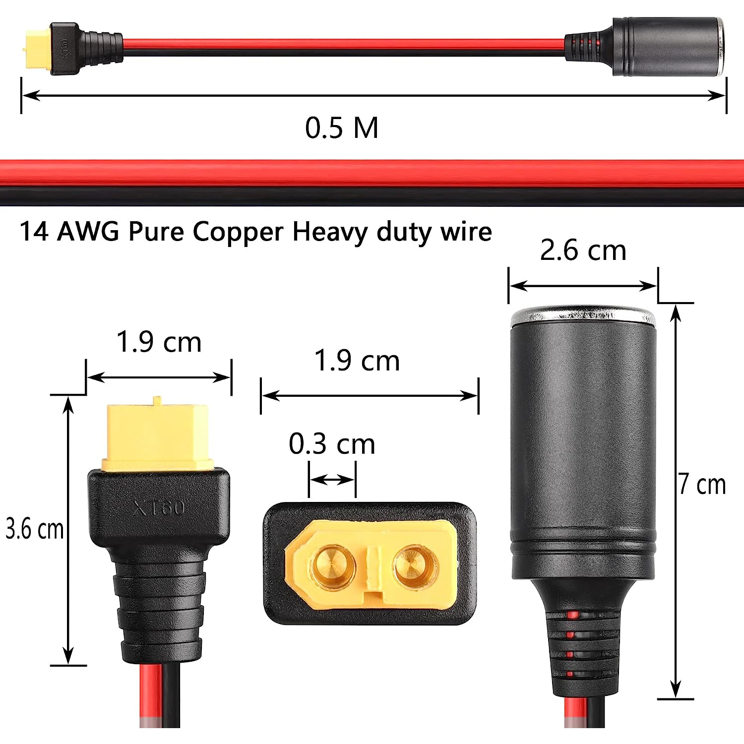 Car Cigarette Lighter Female to XT60 Female 14AWG Cigarette Lighter Cable for Car Inverter Tire Inflator Air Pump 0.5M Female charging cable