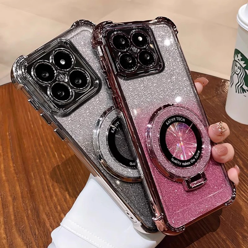 Coque de téléphone en Silicone souple avec support de bague à paillettes plaqué de luxe, pour MOTO G86 Power G56 G15/45/05/84/54/64/34/24/14