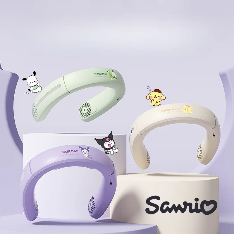 

Sanrio безлопастный подвесной шейный вентилятор Kuromi полупроводниковый портативный охлаждающий вентилятор для девочек для спорта на открытом воздухе