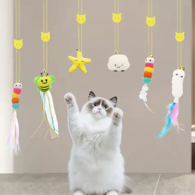 Interactive Elastic Funny Stick Toy with Feather Bell Long Rope for Kittens Hanging Swing Teasing Cat Pet Play Accessories