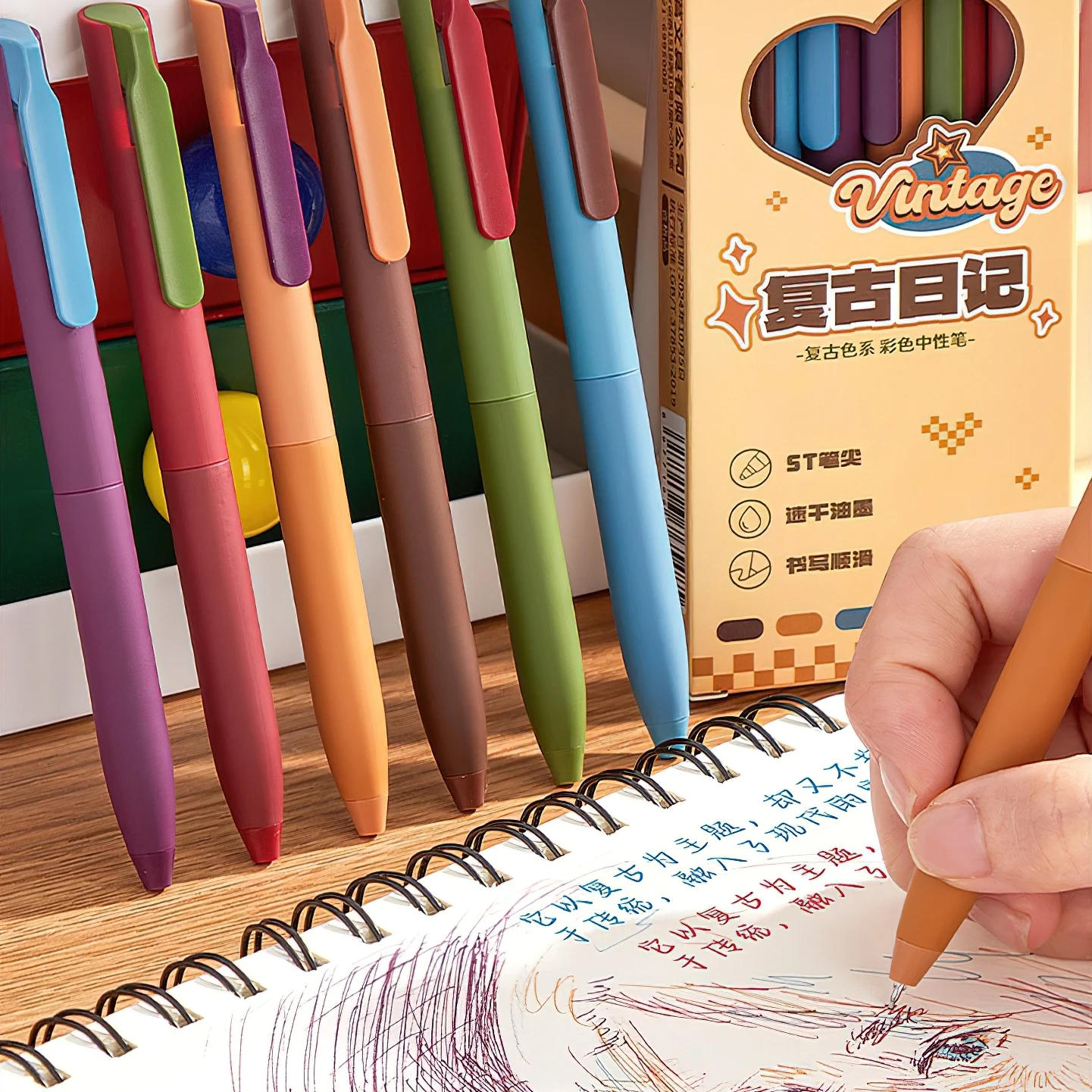 6pcs Multi Color Gel Pens Set Cream / Retro Colors Soft Holding 0.5mm Ballpoint Quick Dry Ink for Writing Office School A7780 4