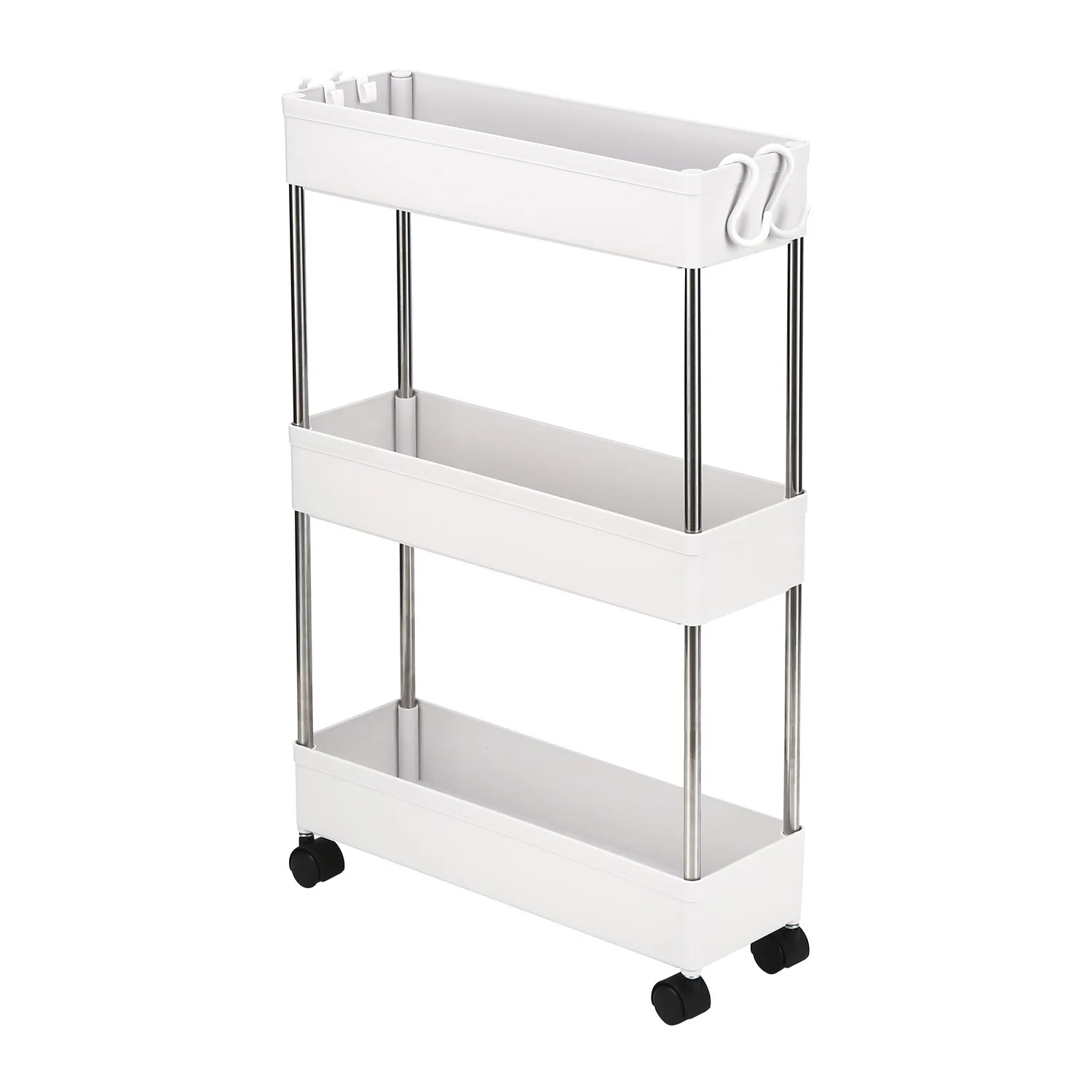 3-Layer Ultra-thin, Mobile Multi-Functional Slim Storage Cart,Suitable for Kitchen, Bathroom Narrow Place,Plastic, White