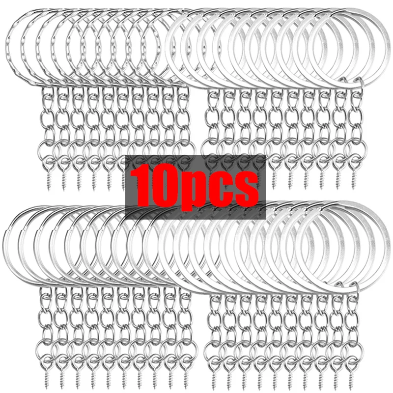 

10Pcs Silver Screw Eye Pin Key Chains with Open Jump Ring Chain Extender Eye Pins Split Keyring Jewelry Making Findings