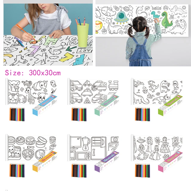 Coloring Paper Roll for Kids Safe Smooth Material Easy to Stick for  Birthday Christmas Holiday Gift Lovely Princess (with Colored Pencil) 