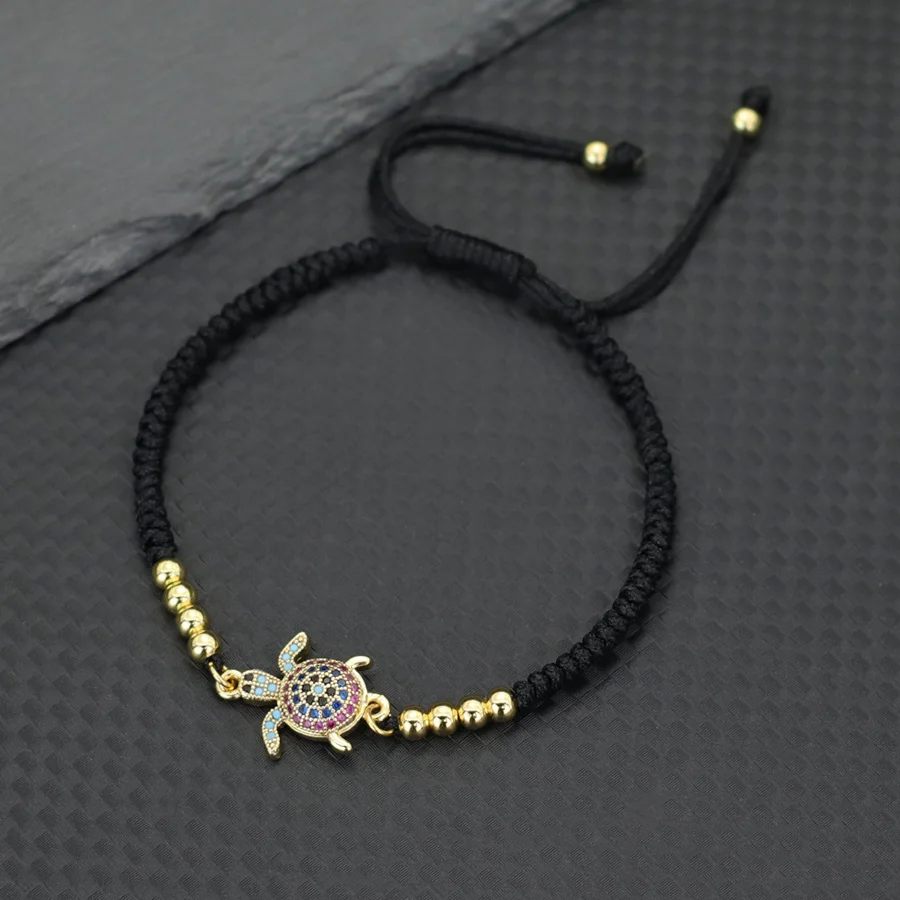 Adjustable Black Red String Turtle Bracelet for Men Women