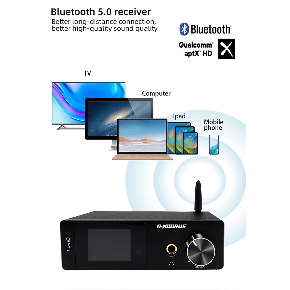 O-NOORUS 하이파이 오디오 스테레오 앰프, 블루투스 5.2 포함, Apt-X USB 앰프, DSP 풀 디지털 파워 앰프 2.1, 스피커용, DA10