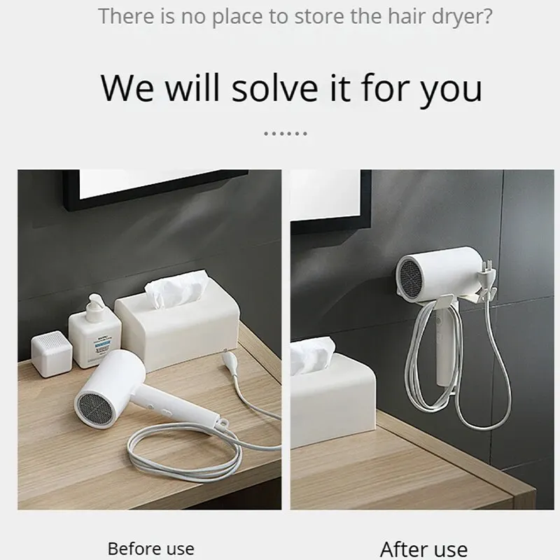 White Hair Dryer Holder No Need To Drill Holes Hangers Bathroom Shelf Compatible With Most Hair Dryers 6