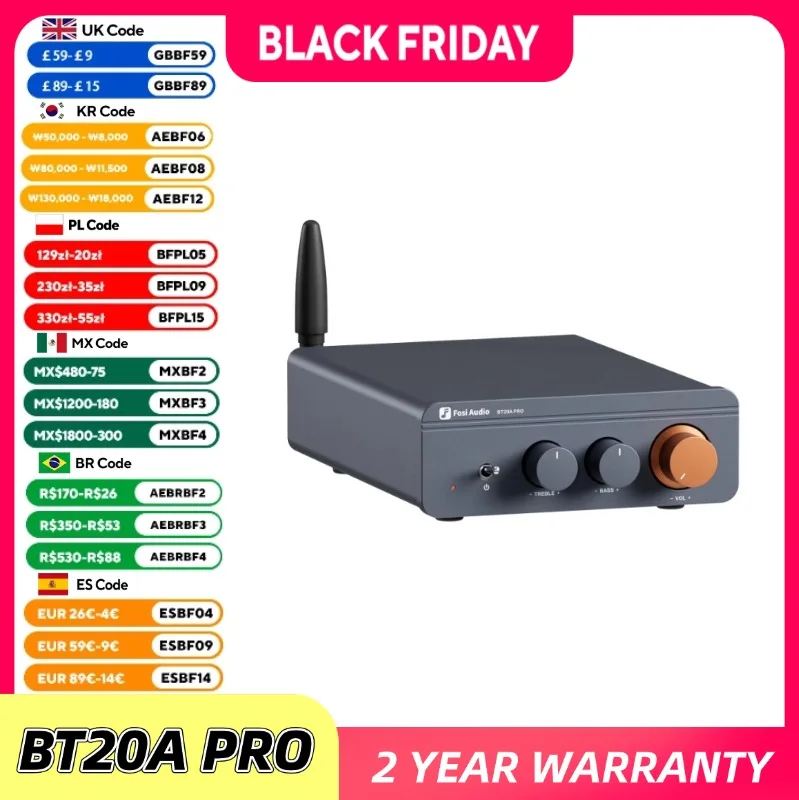 Fosi Audio BT20A Pro TPA3255 Bluetooth Sound Power Amplifier 300W