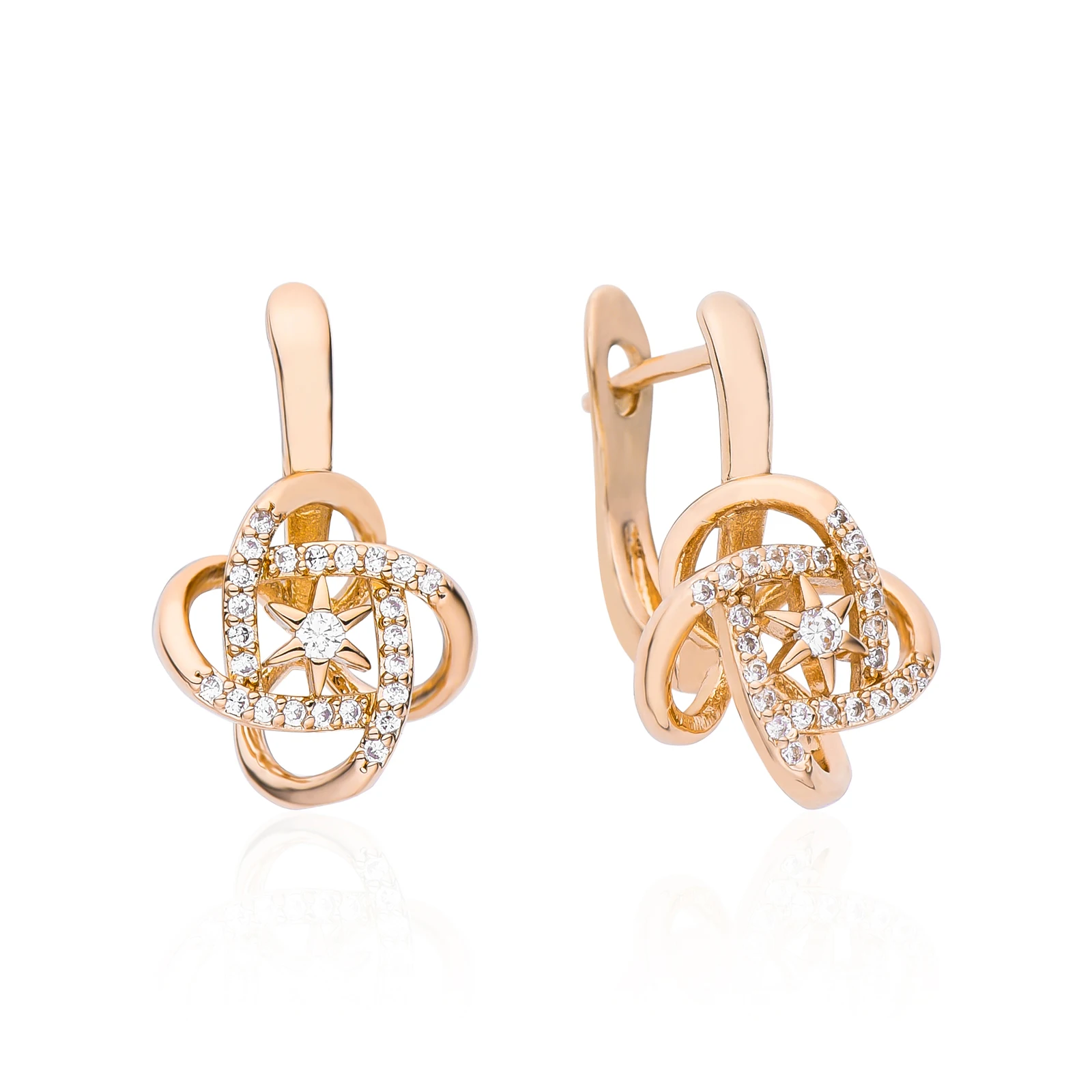 Dckazz Rose Gold Crystal Pendant Intertwined Drop Earrings