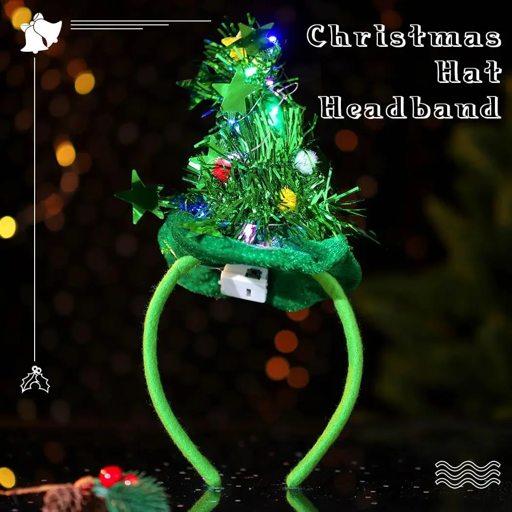 Light Up Christmas Headband Christmas Tree Headbands LED Green Xmas Hair Bands Women Girls Glow Xmas Hat Party Hair Accessories