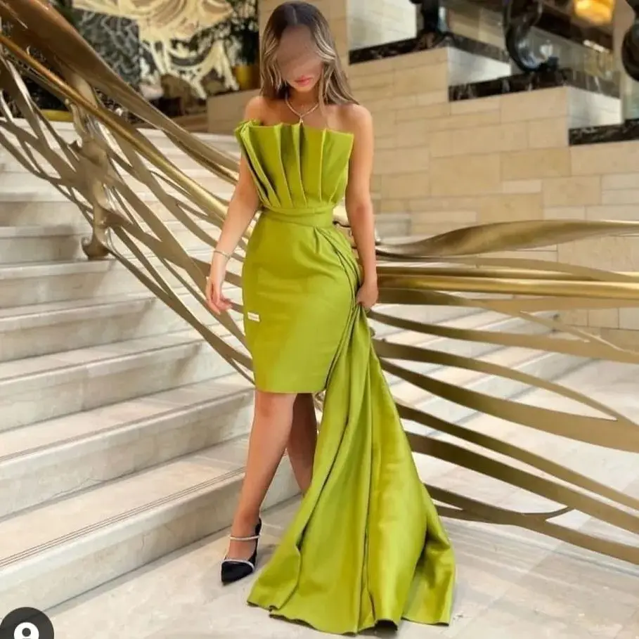 

Strapless Ruffles Pleated Evening Dresses 2024 for Women Sexy Knee-Length Mermaid Prom Gowns Dubai Arab with Court فساتين السهر